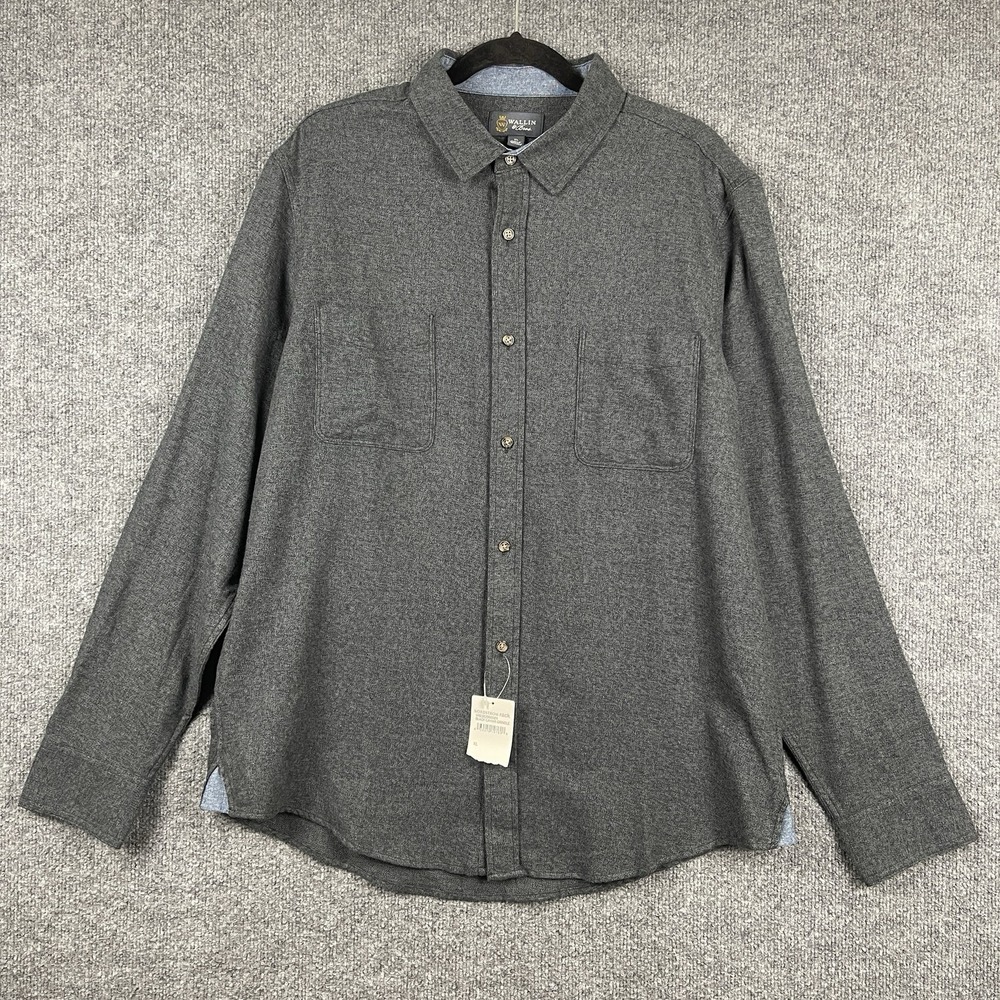 Wallin & Bros Men's Button Up Shirt XL Dark Gray Long Sleeve 100% Cotton Casual